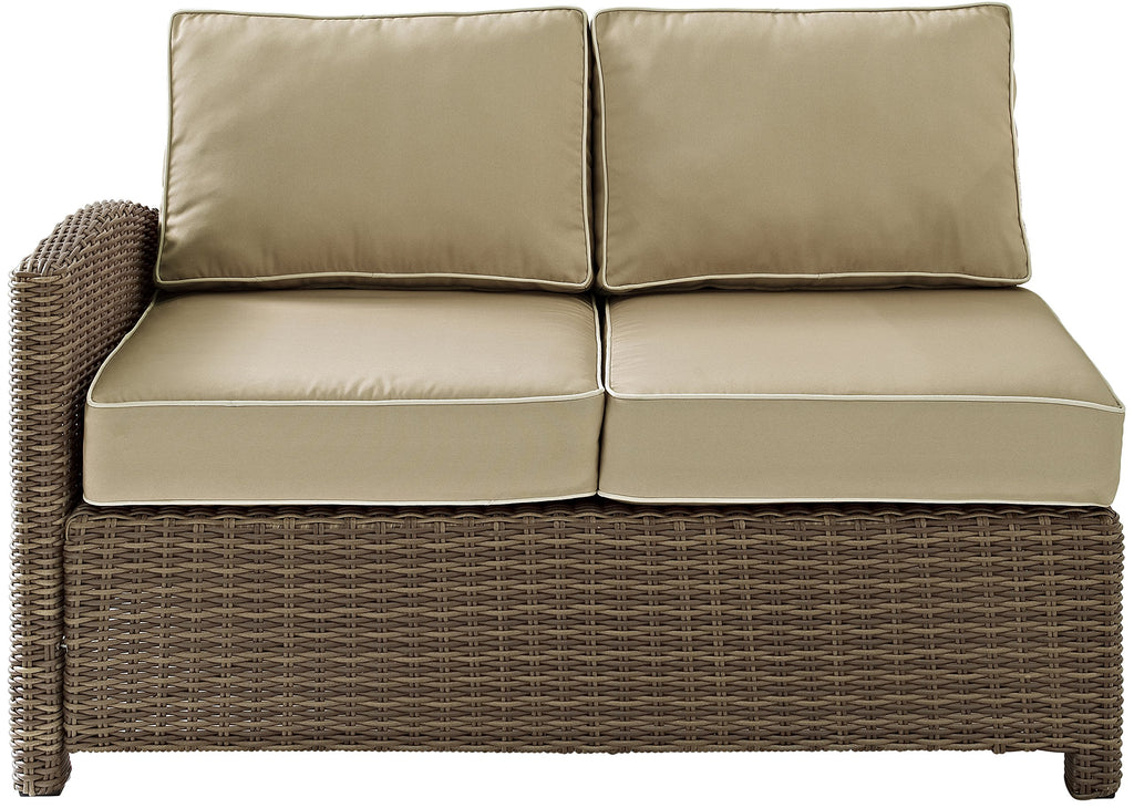 Crosley Furniture Bradenton Outdoor Sectional Left Side Loveseat, 2-Person Wicker Patio Couch for Deck, Brown with Sand Cushions