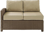 Crosley Furniture Bradenton Outdoor Sectional Left Side Loveseat, 2-Person Wicker Patio Couch for Deck, Brown with Sand Cushions