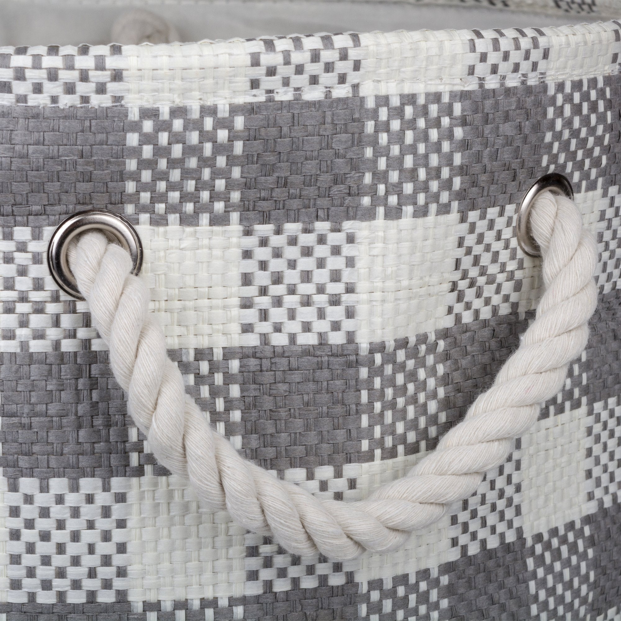 Dii Woven Paper Storage Bin, Checkers, Gray, Medium Round