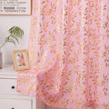 Sutuo Home Pink Sheer Curtains 63 Inch Length 2 Panels Set, Gold Foil Print Metallic Bronzing Leaves, Privacy Voile Window Treat