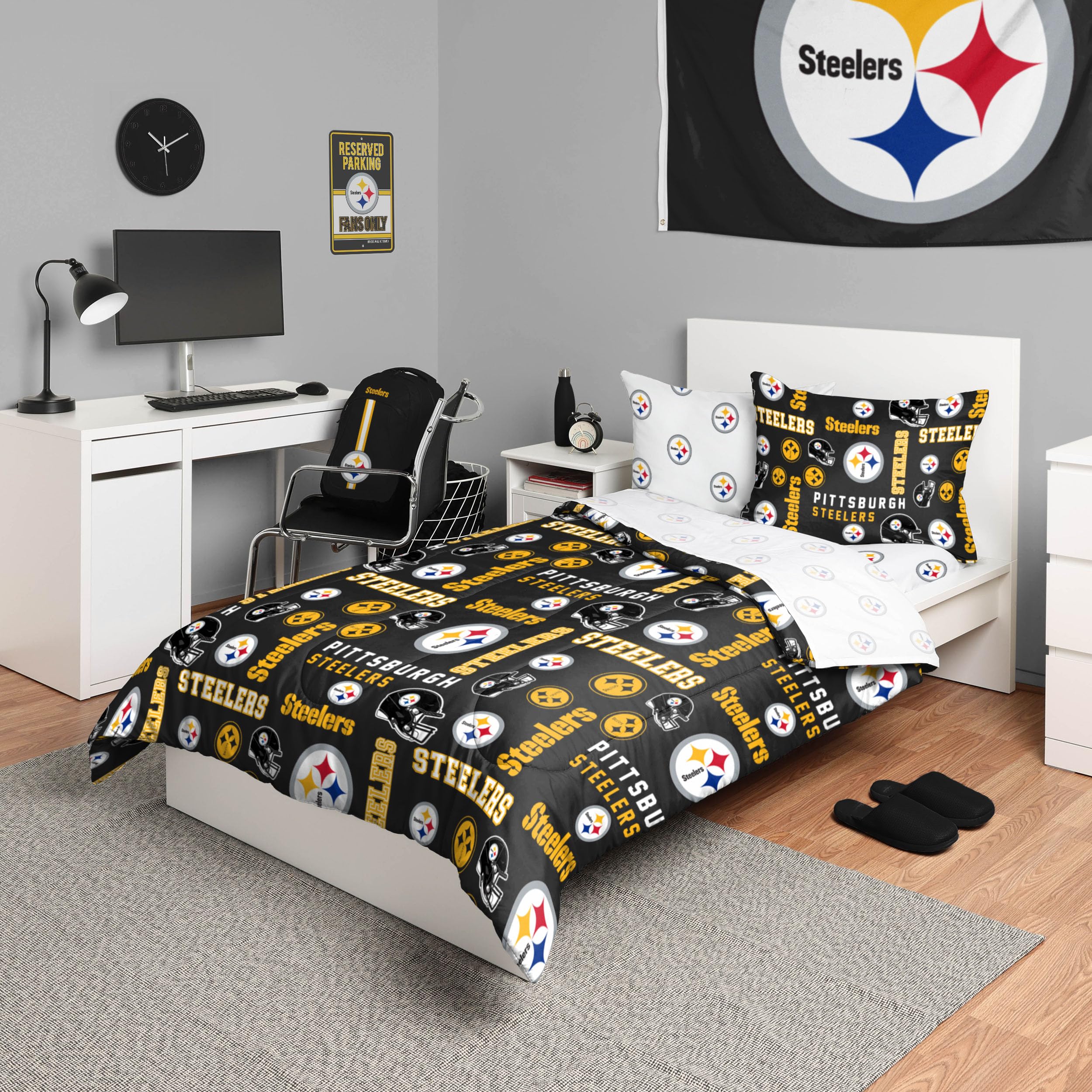 Foco Pittsburgh Steelers Nfl Team Color Bed In A Bag Comforter Bedding 5 Piece Twin Set