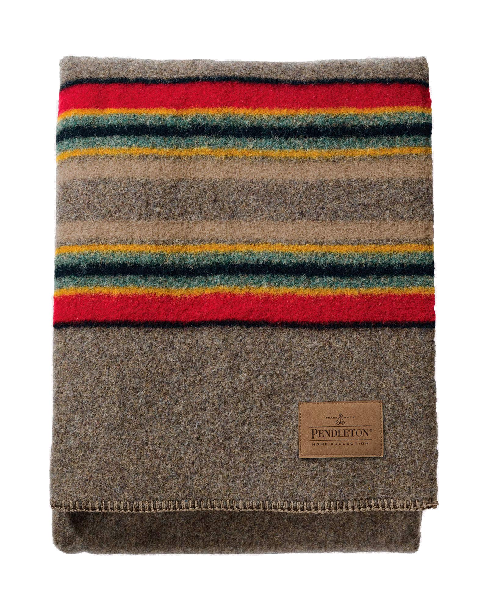 Pendleton Yakima Camp Thick Warm Wool Indoor Outdoor Striped Throw Blanket, Mineral Umber, Twin Size