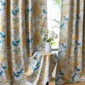 Tranquebar Curtain Co. Semi Blackout Curtains 5 Feet for Window, 80% Blackout, Blue Yellow Floral & Bird Print, Semi Blackout Wi