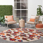 Nourison Aloha Indoor-Outdoor Modern Multicolor 7’10” X Round Area Rug, Easy Cleaning, Non Shedding, Bed Room, Living Room, Dining Room, Backyard, Deck, Patio (8 Round)