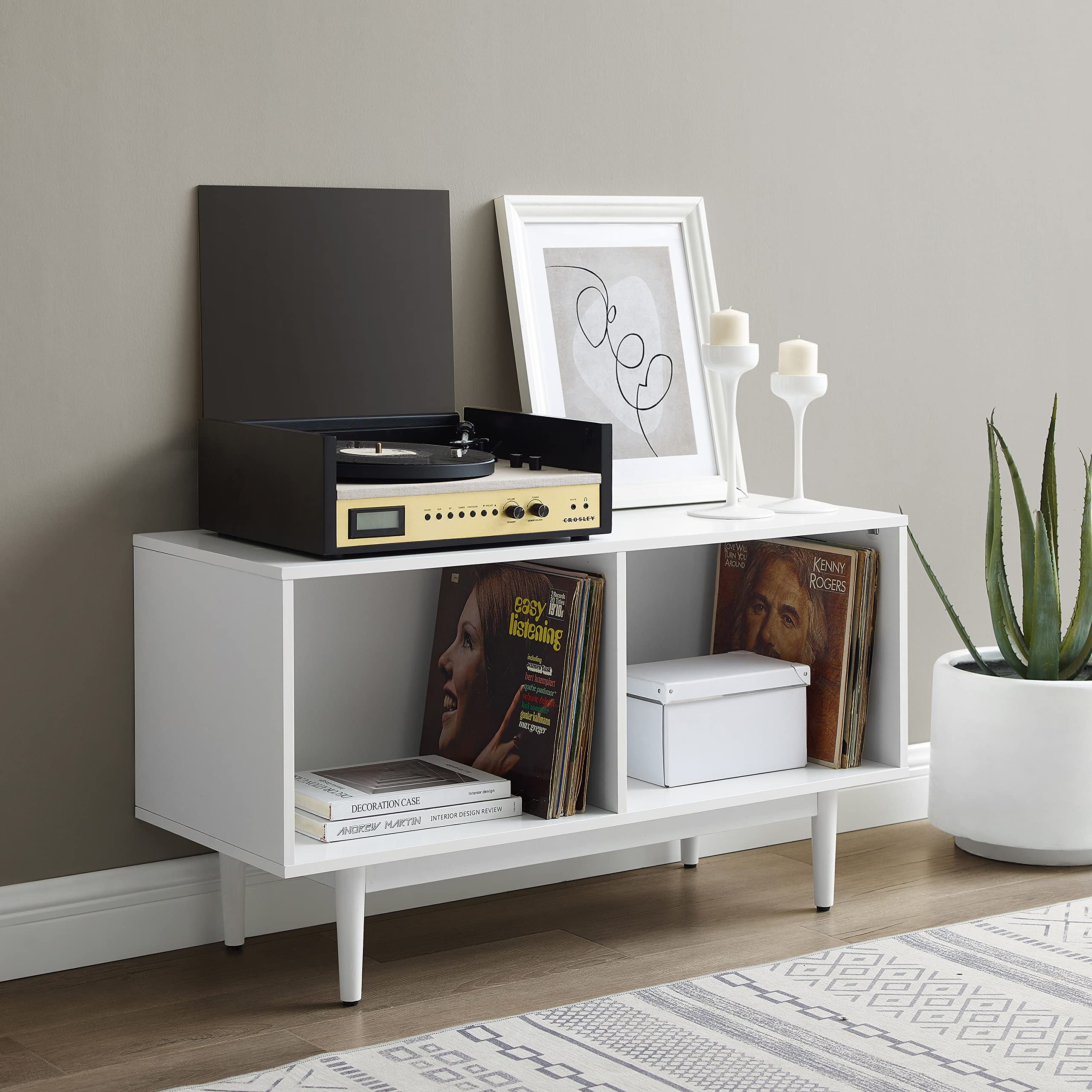 Crosley Furniture Liam Mid-Century Record Storage Console Cabinet