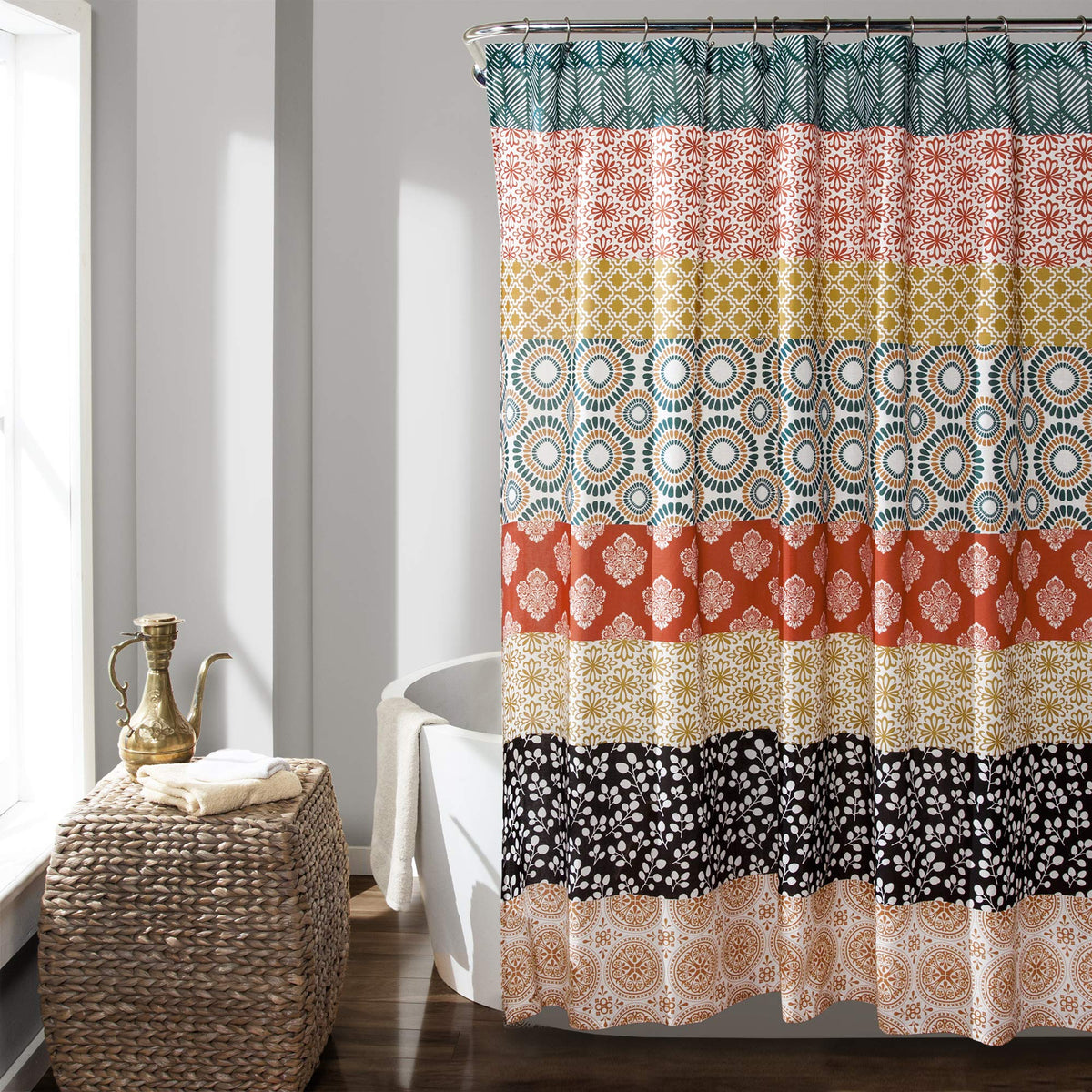 Lush Decor Bohemian Stripe Shower Curtain, 72'W X 84'L, Turquoise & Orange