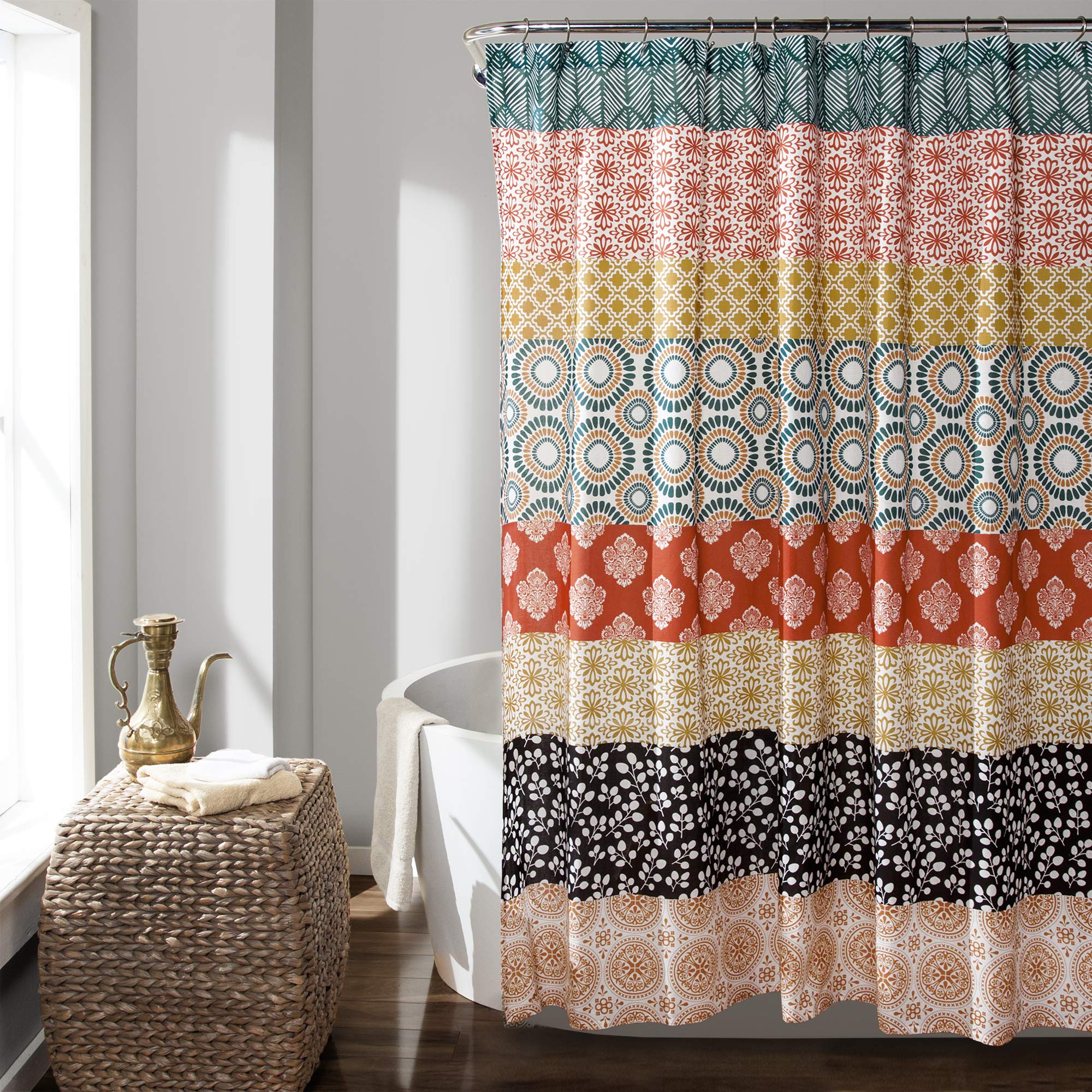 Lush Decor Bohemian Stripe Shower Curtain, 72'W X 84'L, Turquoise & Orange