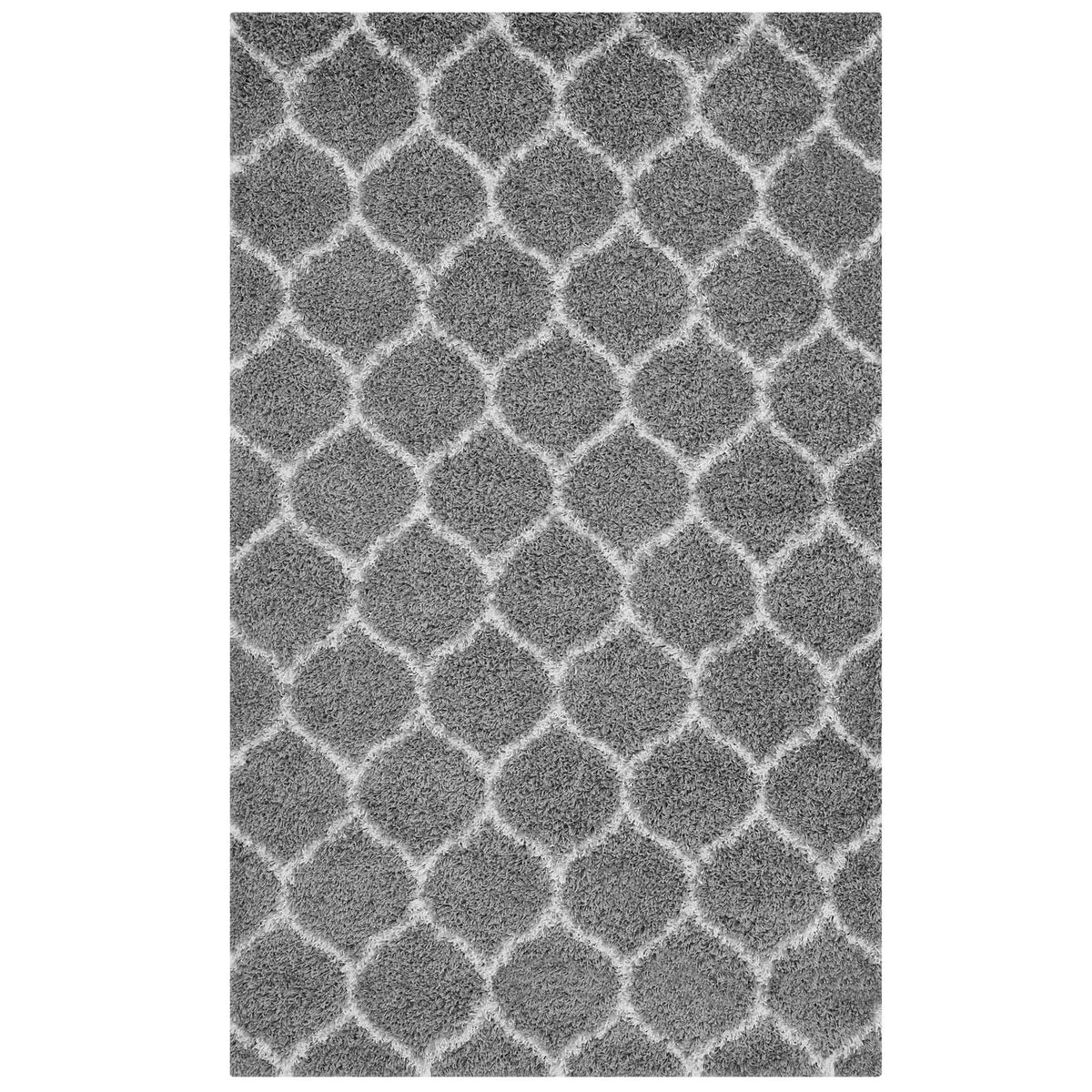Modway Solvea Moroccan Trellis 8X10 High Pile Shag Area Rug With Lattice Design In Ivory And Navy
