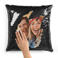 Custom Photo Sequin Pillow Cases | Black Mermaid Cover W Any Picture | Magic Reversible Throw Pillowcase Decorative Cushion, Gif