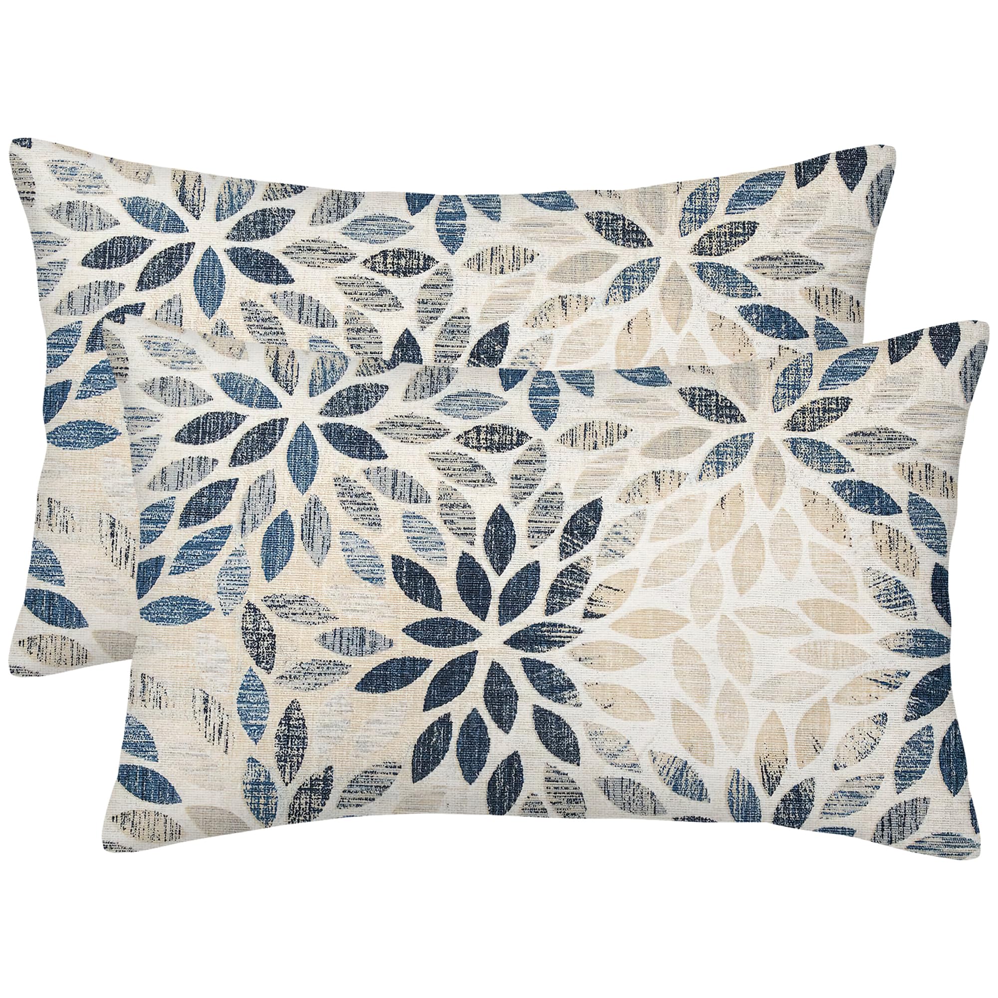 Dahlia Pillow Covers 12X20 Inch Set Of 2 Summer Rust Geometric Flower Outdoor Decorative Throw Pillows Farmhouse Navy Blue Pillo