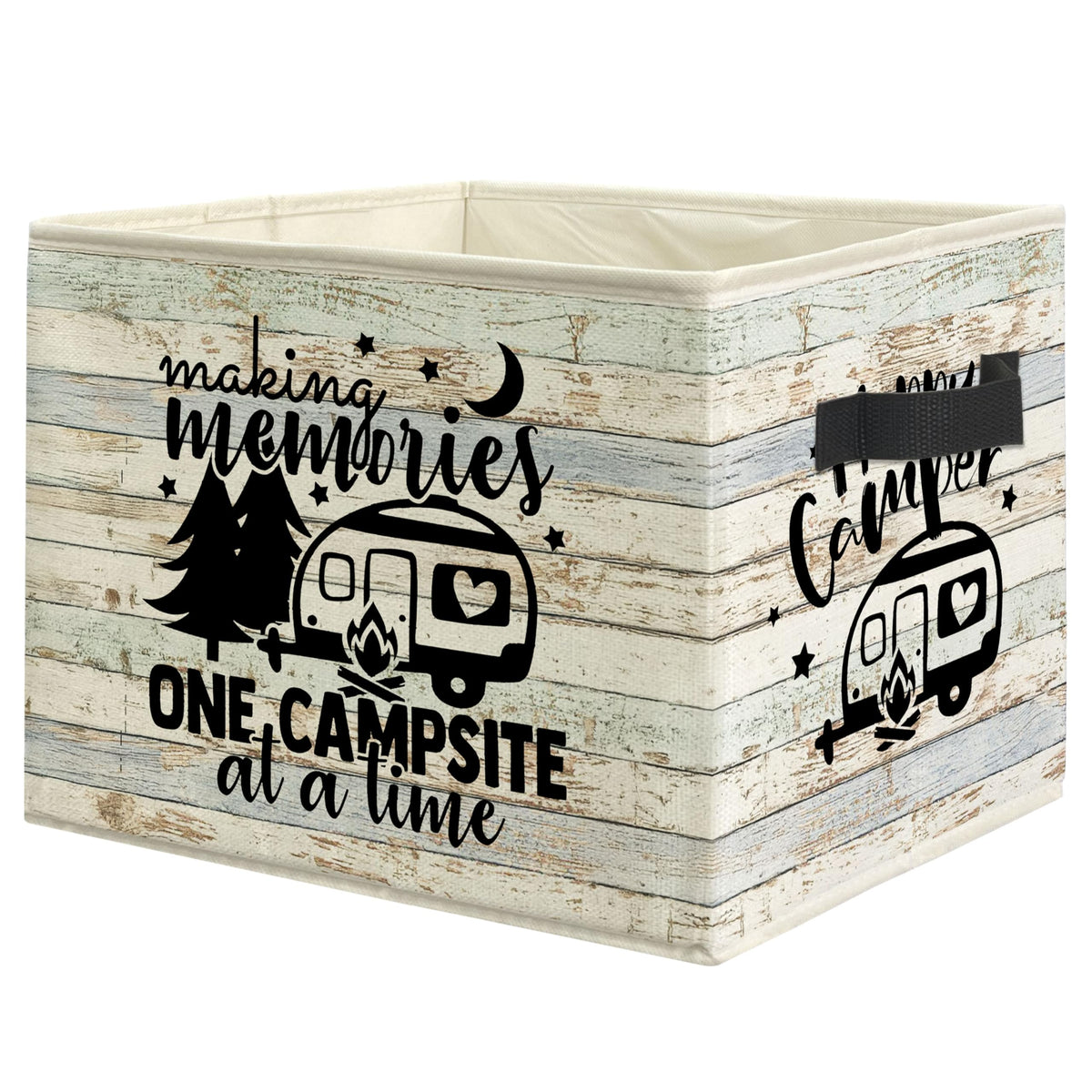 WARDOS Rustic Camping Camper Storage Bin Box with Handles, Making Memories One Campsite at a Time Foldable Linen Fabric Laundry 