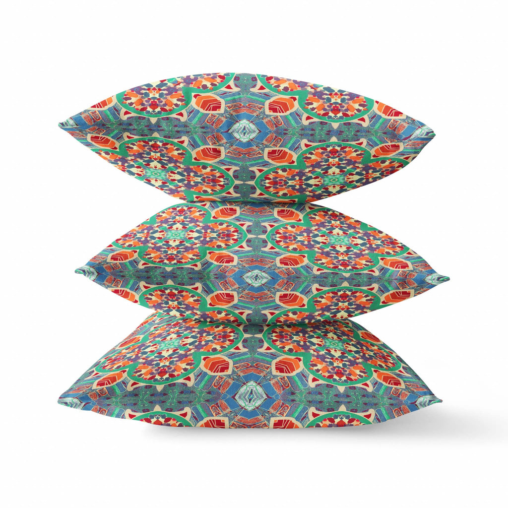 HomeRoots 16â€ Orange Green Cloverleaf Boho Zippered Suede Throw Pillow