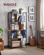 Vasagle Bookshelf, 5-Tier Bookcase, Storage Shelving Unit, Display Shelf With Open Compartments For Living Room, Home Office, Bedroom, Industrial, Rustic Brown And Black Ulbc121B01