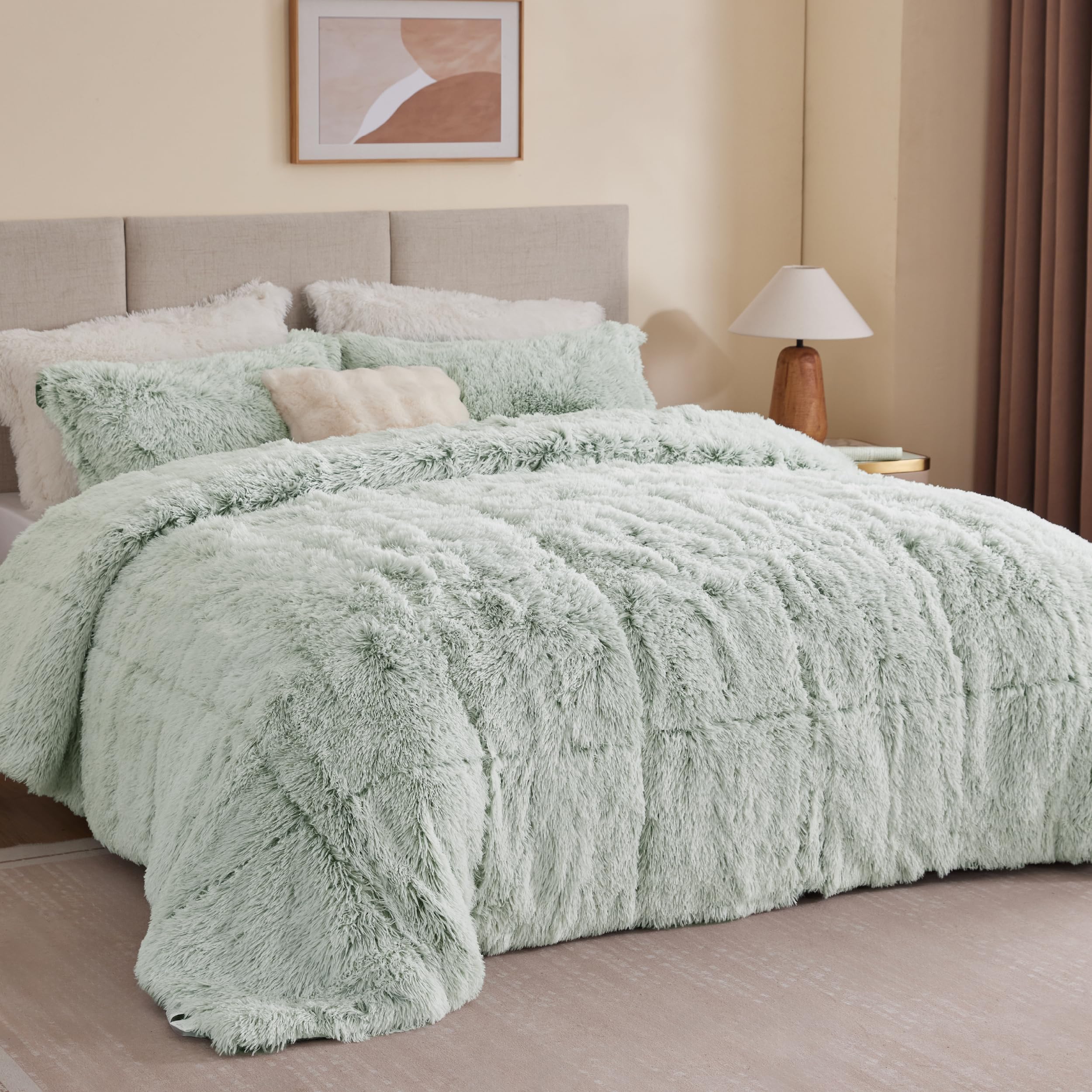 Intelligent Design Queen Comforter Set Fur-Like Shaggy Comforters For Queen Size Bed Warm, Fuzzy Bedding, All Season Luxurious C