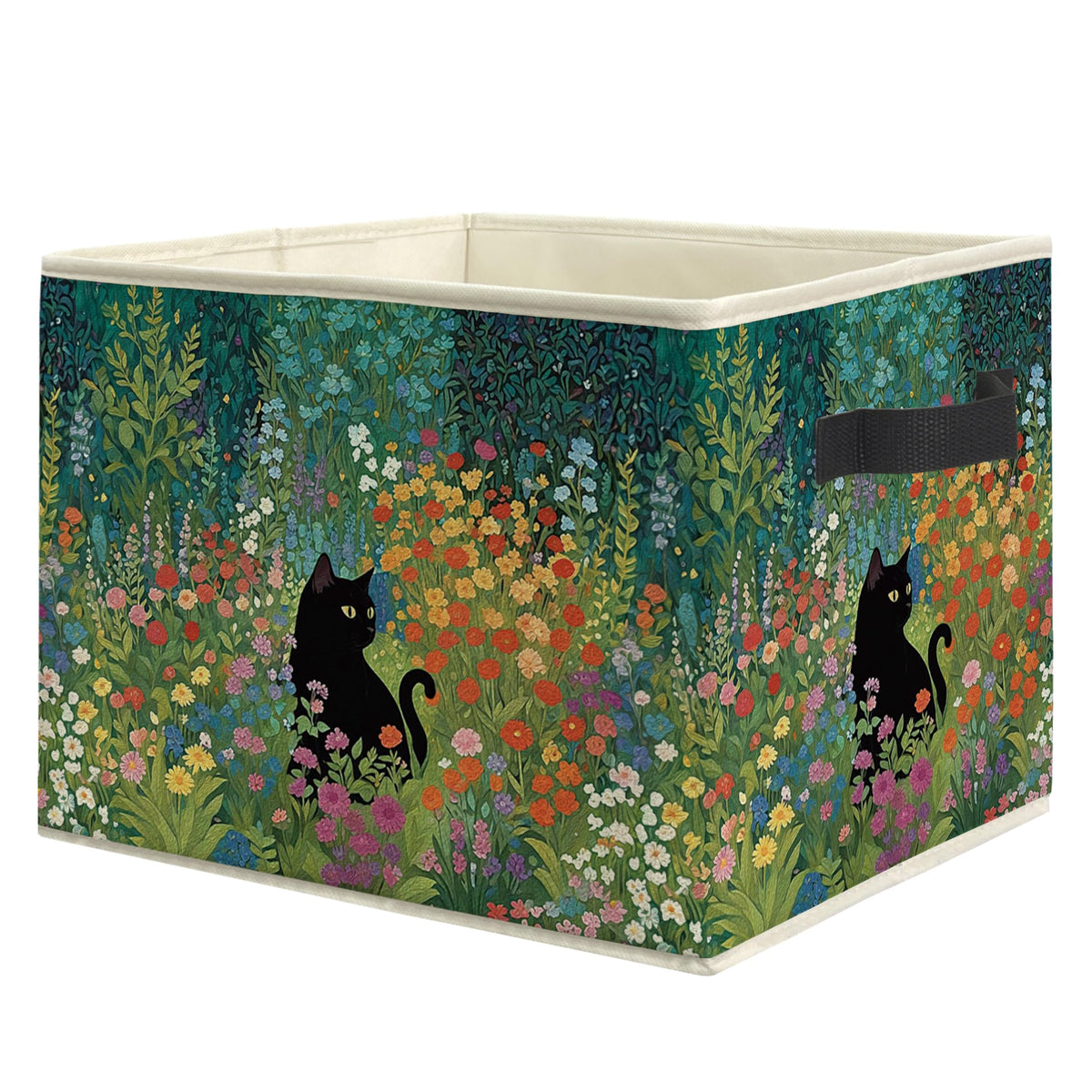ROXMART Wildflower Black Cat Storage Bin Box, Cat Lover Mom Lady Grandma Gifts Collapsible Storage Basket Organizer for Bedroom 