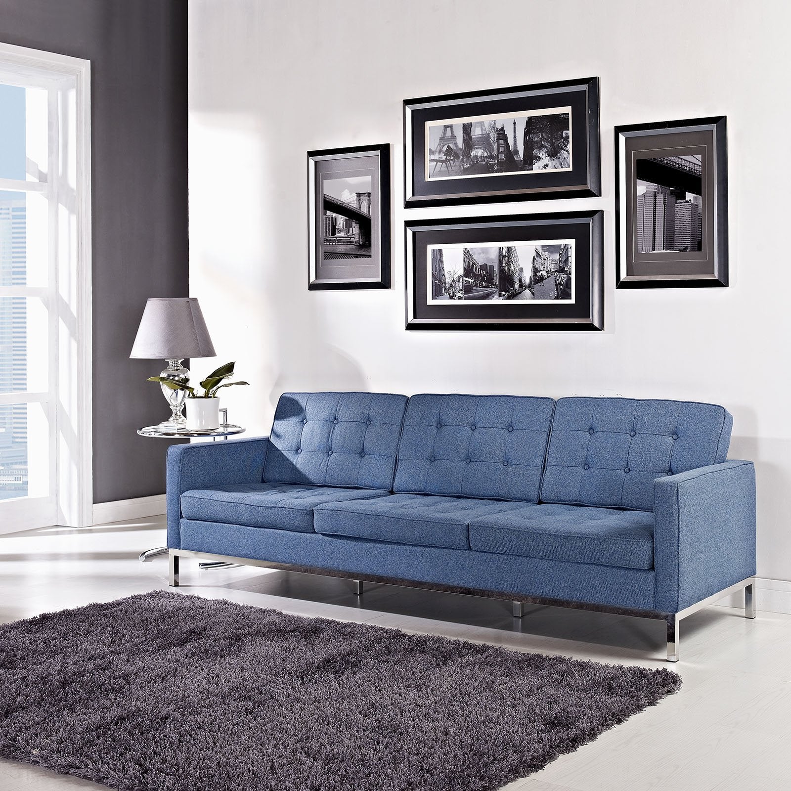 Modway Florence Style Sofa, Tweed, Blue