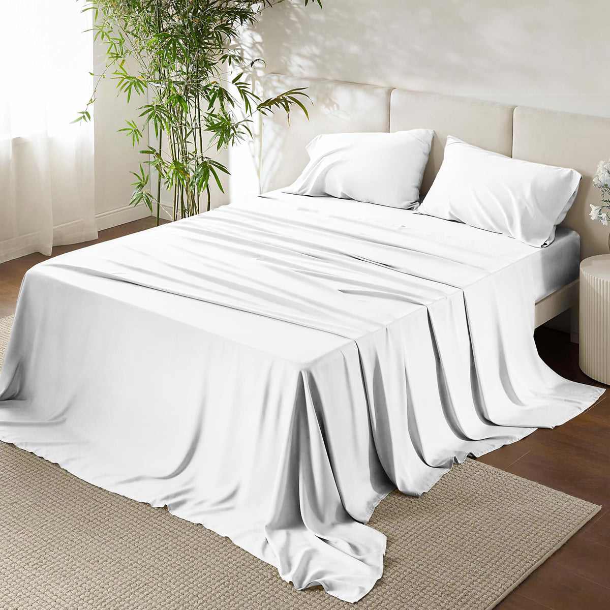 Urbanhut 100% Egyptian Cotton Queen Size Sheet Set - 1000 Thread Count, Luxury Bedsheets For Queen Size Bed, Long Staple, 16 Inc