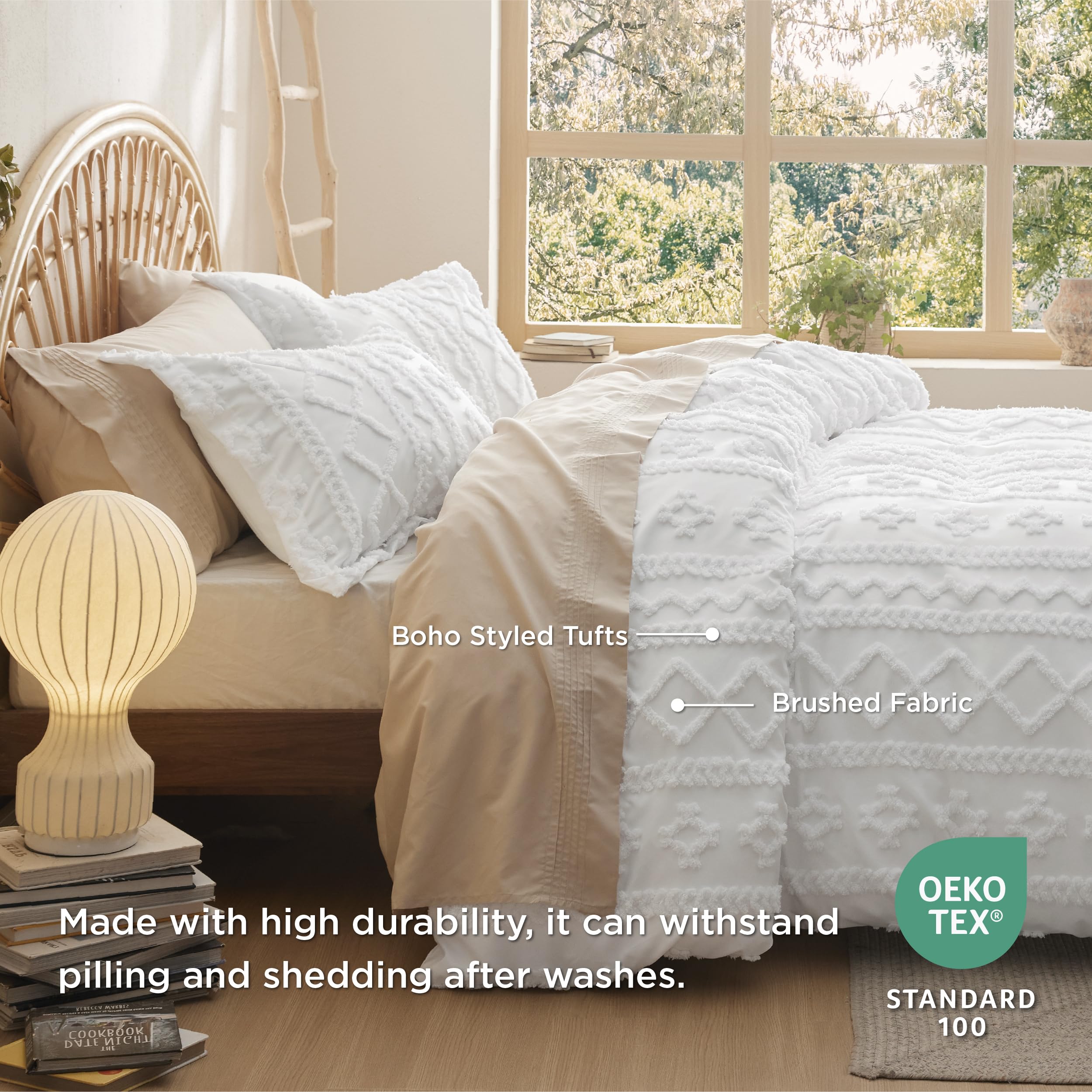Bedsure Twin/Twin Xl Duvet Cover - Boho Duvet Cover Twin Size For All Seasons, 2 Pieces Soft Shabby Chic Embroidery Boho Bedding Duvet Cover For Gifts (Olive Green, Twin/Twin Xl, 68X90)