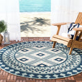 Safavieh Veranda Collection Area Rug - 8' Round, Ivory & Blue, Boho Design, Non-Shedding & Easy Care, Indoor/Outdoor & Washable-