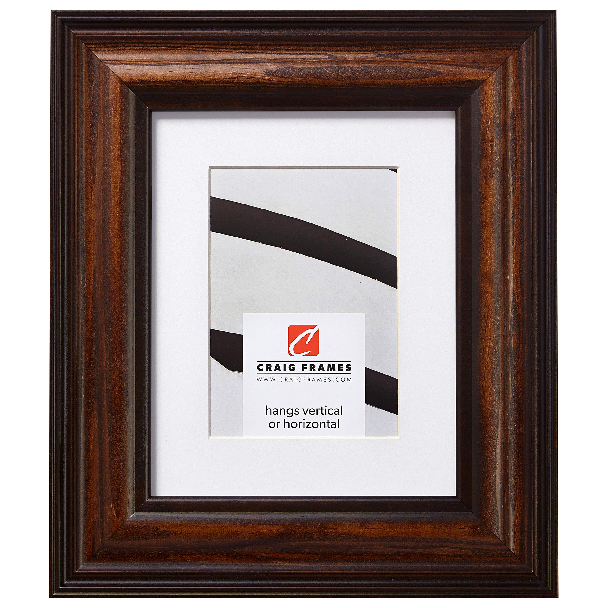 Craig Frames Potomac, 14 x 18 Inch American Walnut Brown Picture Frame Matted to Display a 10 x 13 Inch Photo