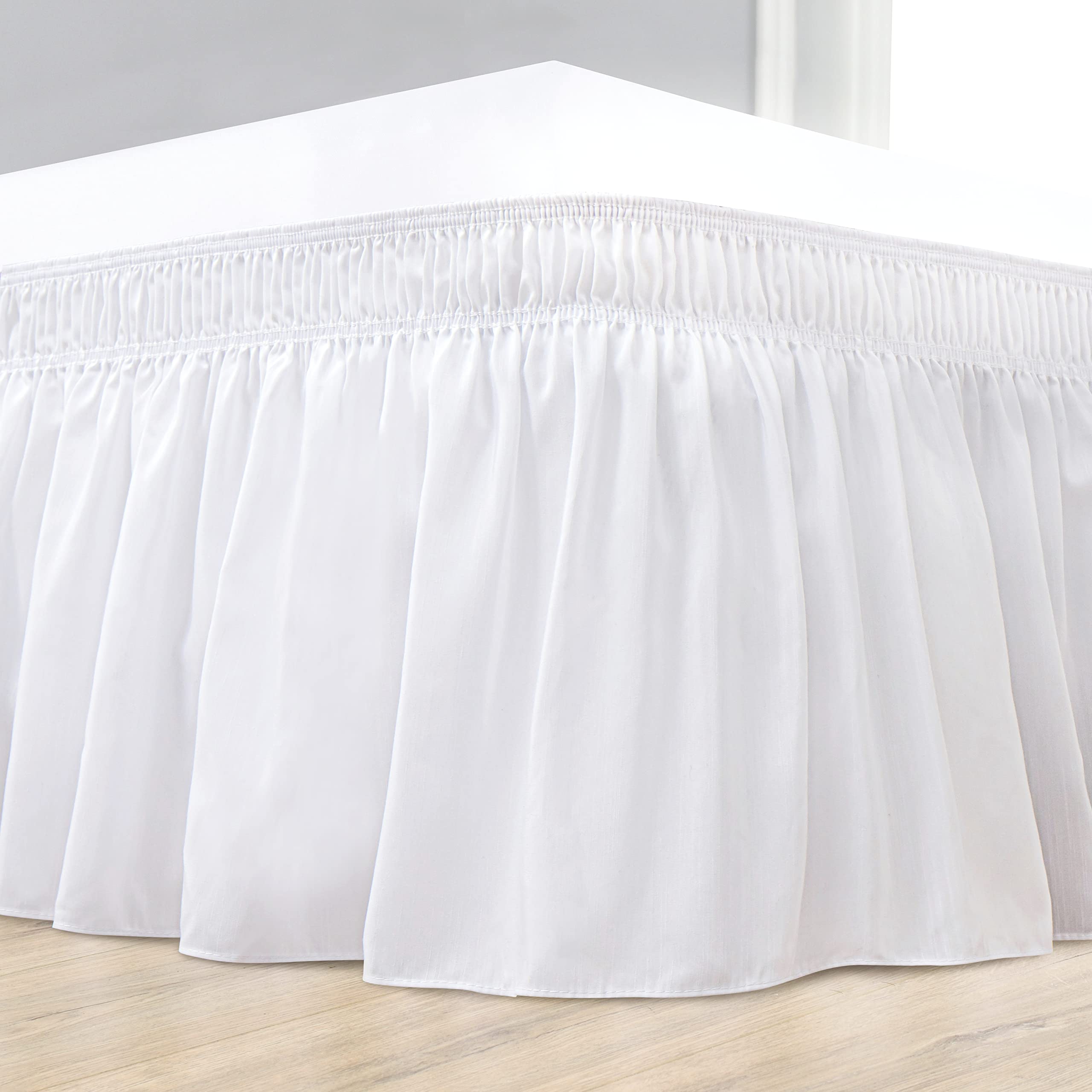 Biscaynebay Wrap Around Bed Skirts For Full & Full Xl Beds 15' Drop, White Adjustable Elastic Dust Ruffles Easy Fit Wrinkle & F