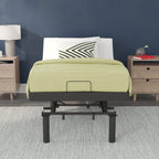 Flash Furniture Selene Adjustable Bed Base-Black Anti-Skid Upholstery-Height Adjustable Legs-Programmable Wireless Remote-Independent Head/Foot Incline-Twin XL