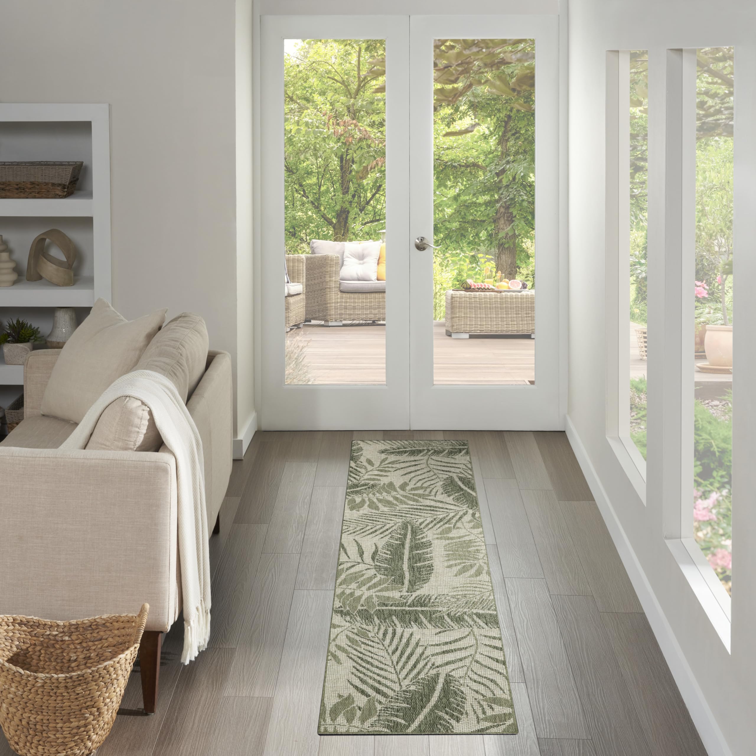 Nourison Garden Oasis Indoor/Outdoor Ivory Green 3 x 5 Area Rug, Easy Cleaning, Non Shedding, Bed Room, Living Room, Dining Ro