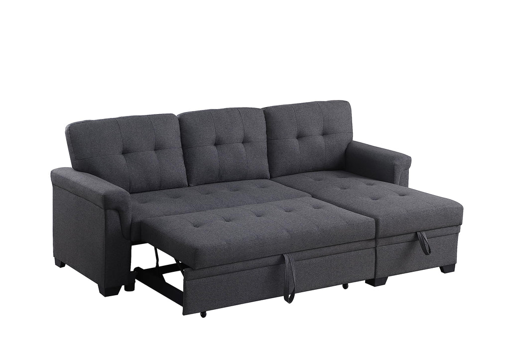 Lilola Home Destiny Dark Gray Linen Reversible Sleeper Sectional Sofa with Storage Chaise