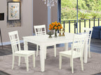 East West Furniture WELG5-LWH-W 5 Piece Kitchen Table Set for 4 Includes a Rectangle Dining Room Table with Butterfly Leaf and 4 Solid Wood Seat Chairs, 42x60 Inch, Linen White