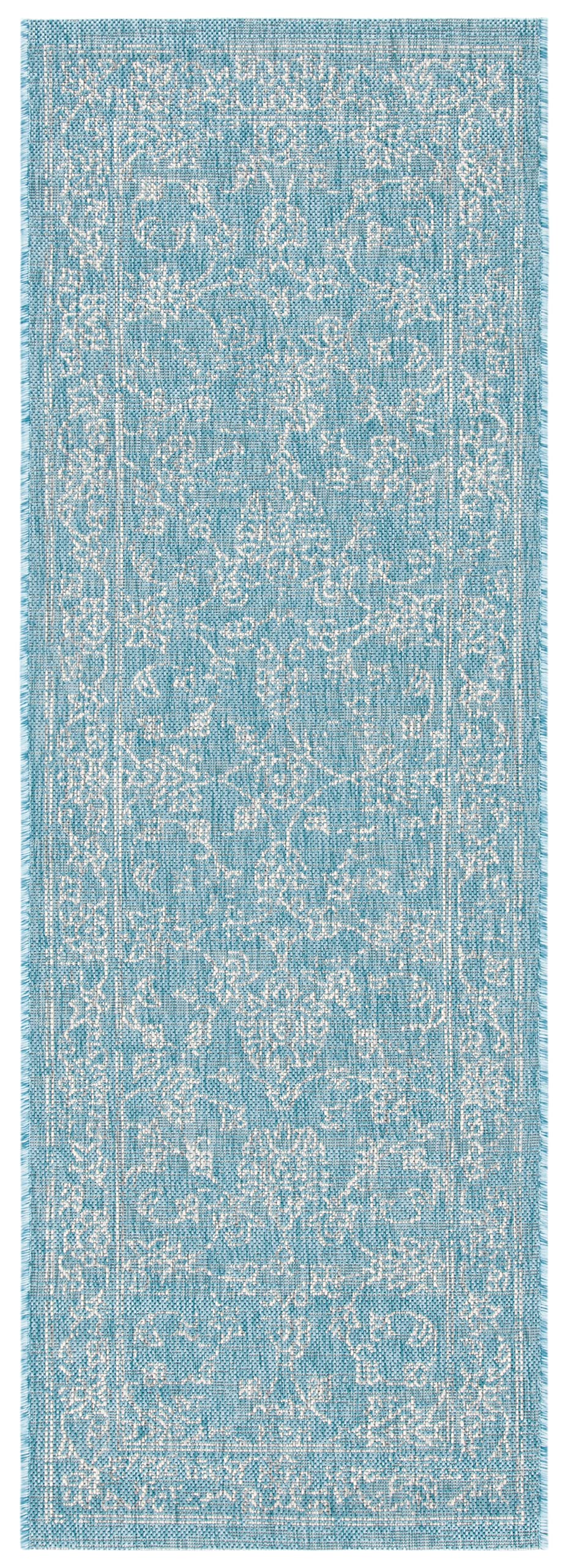 Safavieh Courtyard Collection 2'3' X 6'7' Aqua/Grey Cy8680 Indoor/ Outdoor Patio Backyard Mudroom Runner Rug