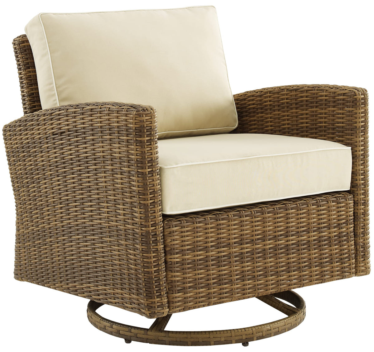 Crosley Furniture Bradenton Swivel Rocker Outdoor Chair, Wicker Patio Chairs for Porch, Deck, Balcony, Brown with Sand Cushions