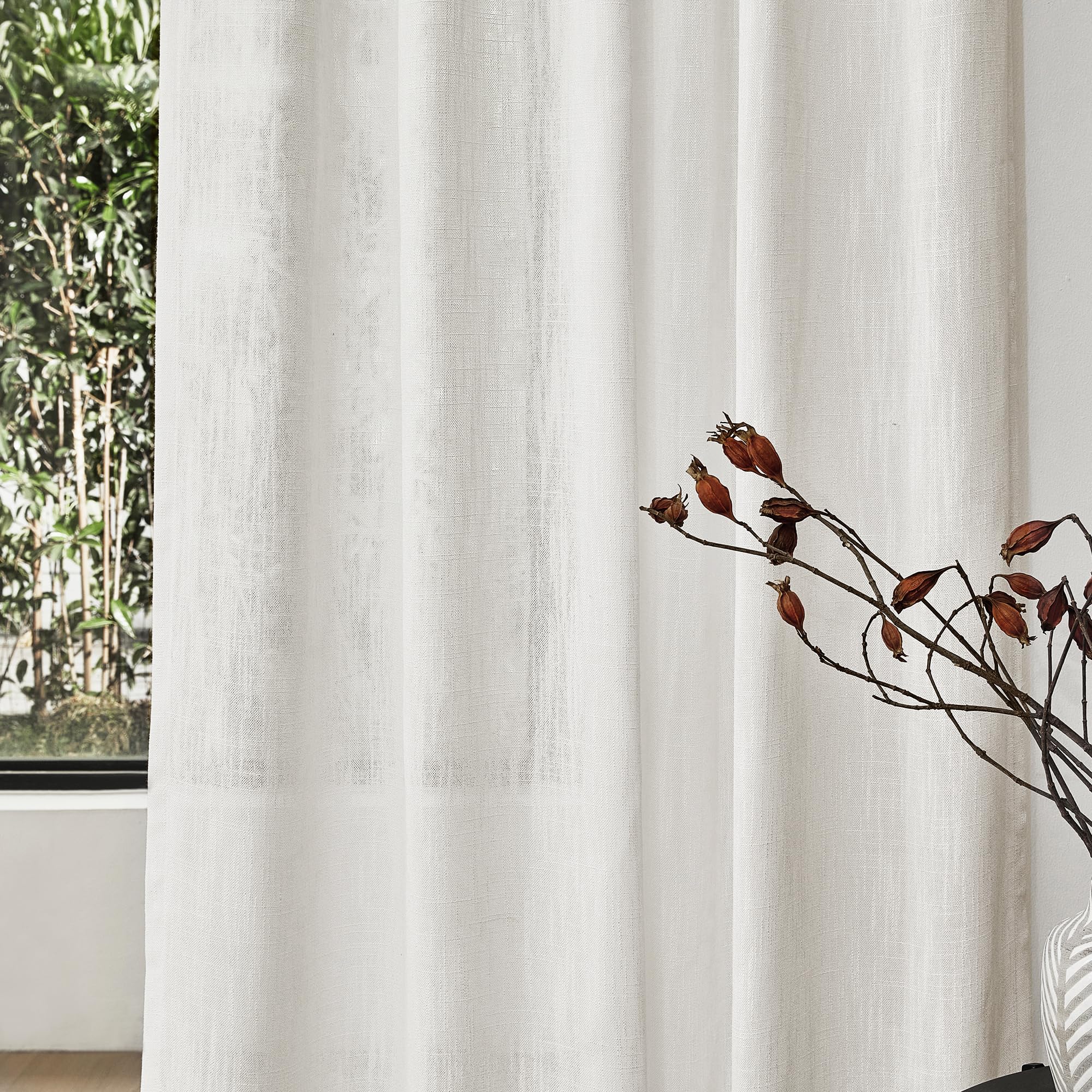Mysky Home Curtains 63 Inch Length 2 Panels, Boho Curtains Sheer Light Soften For Bedroom Kitchen Farmhouse Style Country Rustic Drapes Window Treatment Set, 50' X 63', Natural