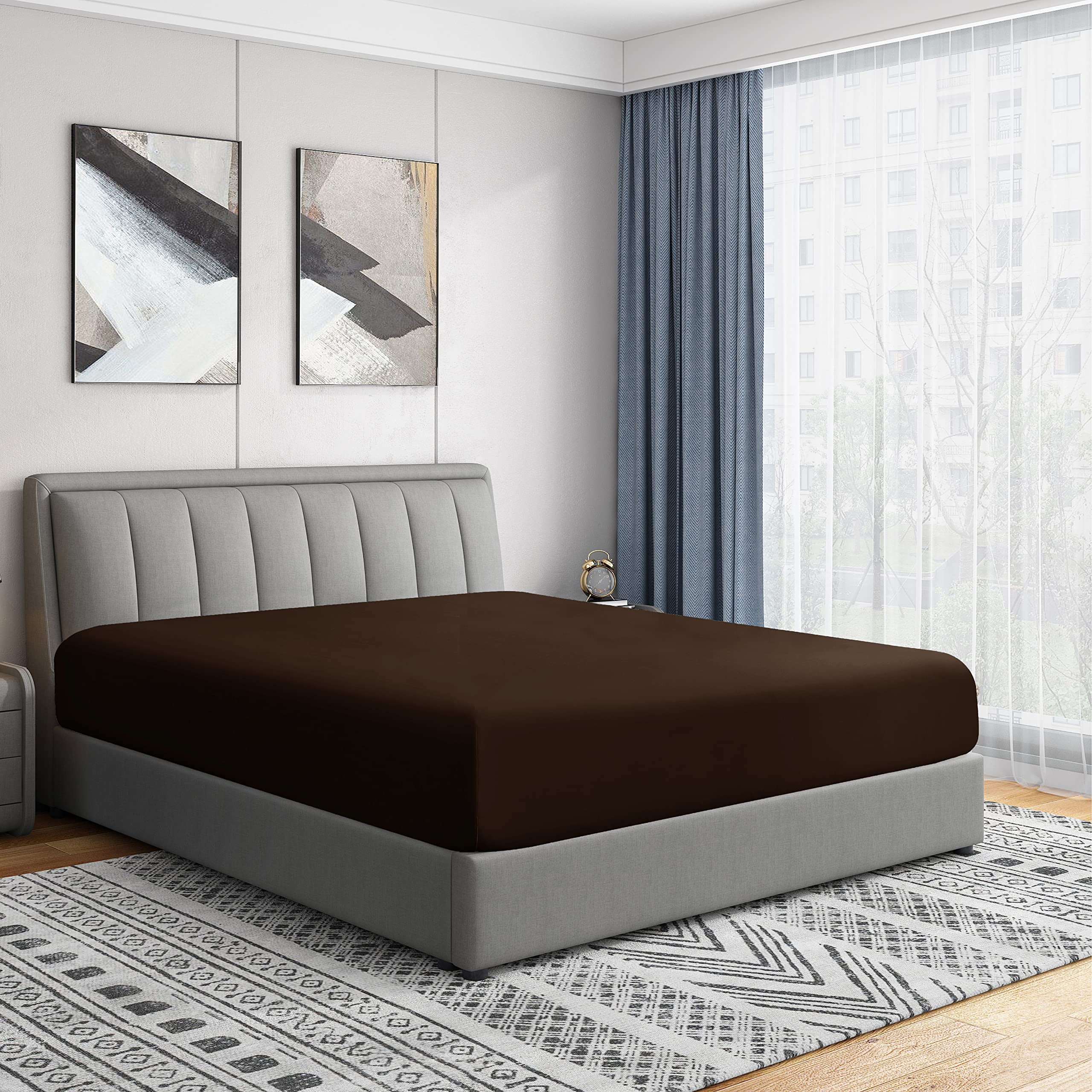 Cathay Home Luxury Wrinkle And Fade Resistant Double Brushed Ultra Soft Microfiber 14-Inch Standard Pocket Single Fitted Sheet,