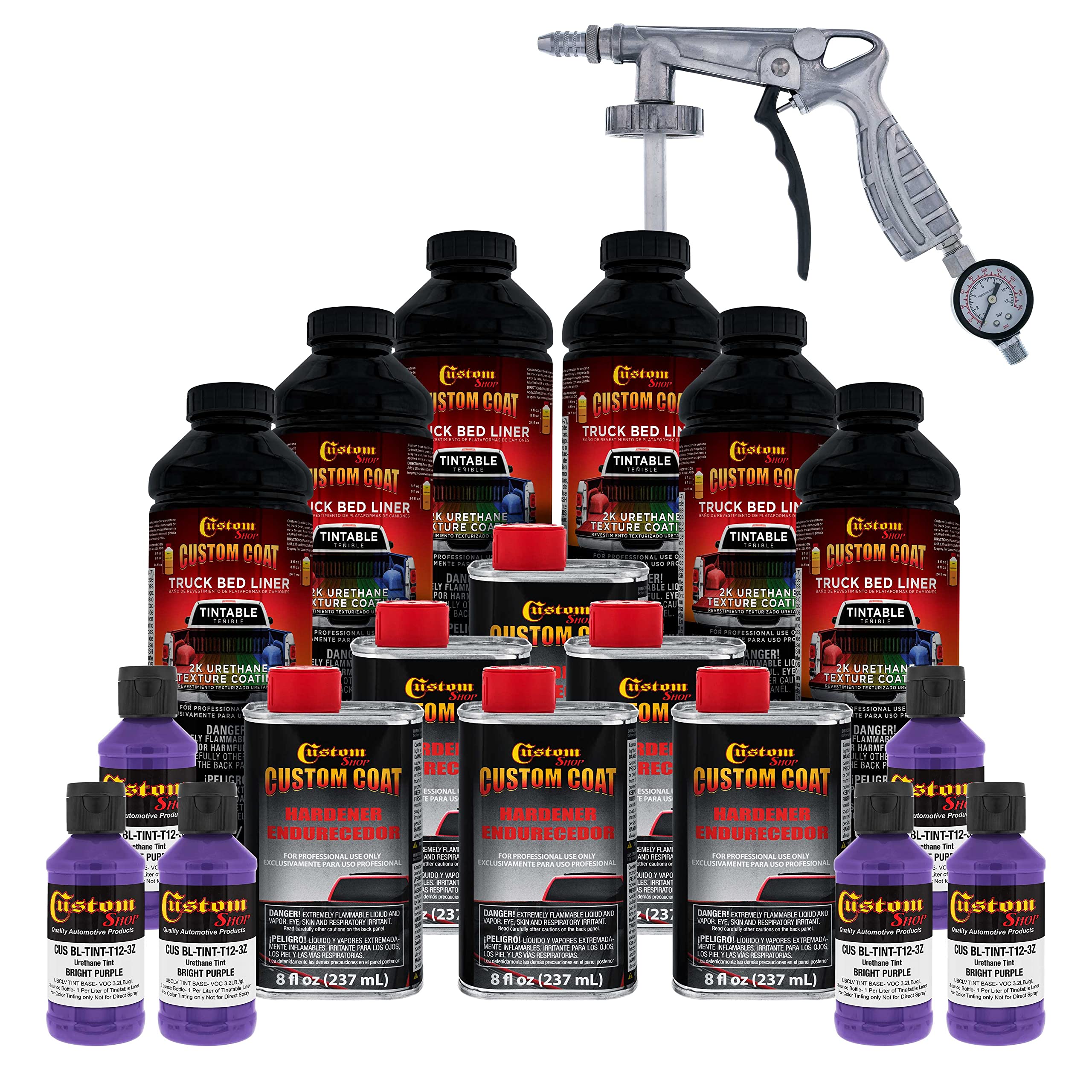 Custom Coat Bright Purple 1.5 Gallon (6 Quart) Urethane Spray-On Truck Bed Liner Kit With Spray Gun And Regulator - Easy Mixing,