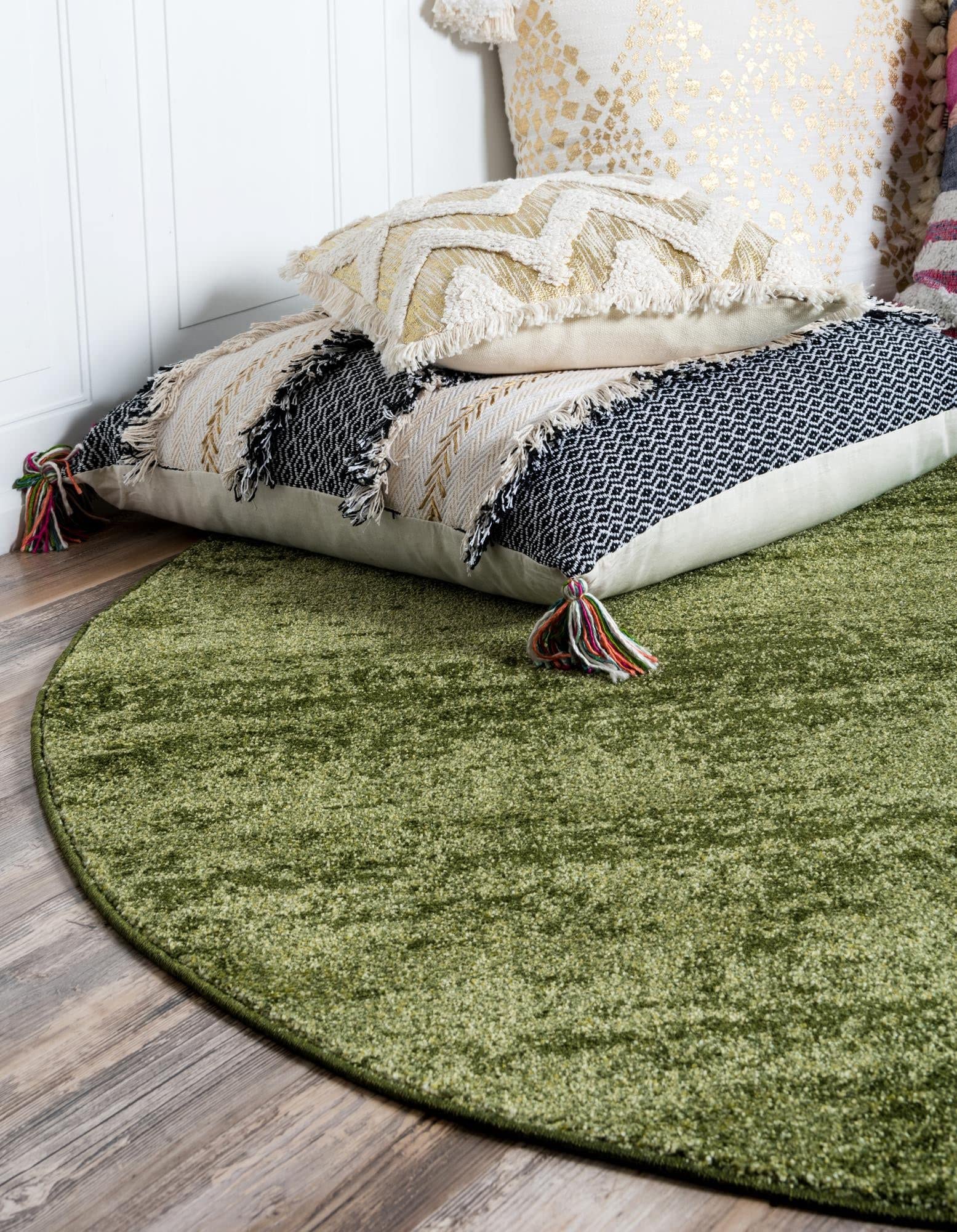 Unique Loom Del Mar Collection Area Rug - Lucille (4' 1'' Round, Green/ Hunter Green)
