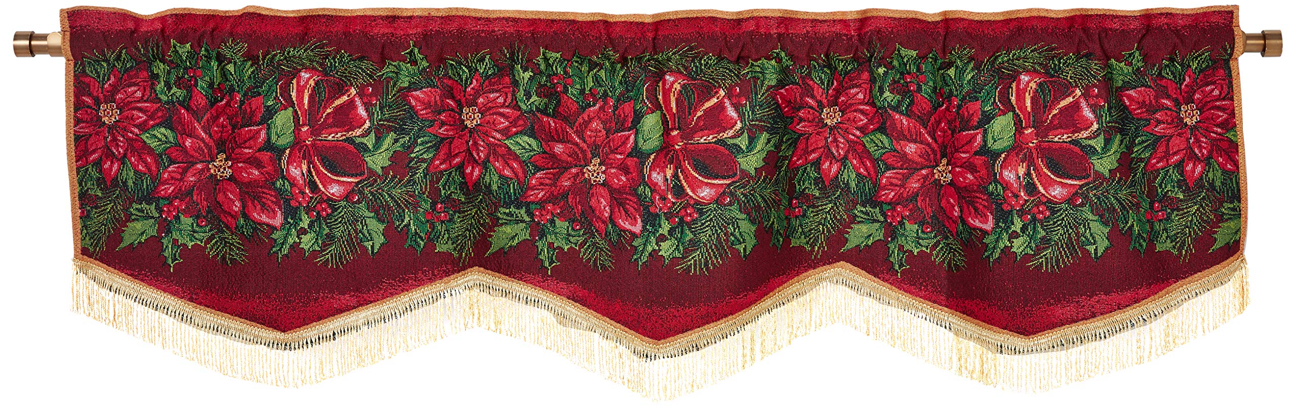 Violet Linen Decorative Christmas Poinsettias Design Tapestry 60' X 15' Window Valance