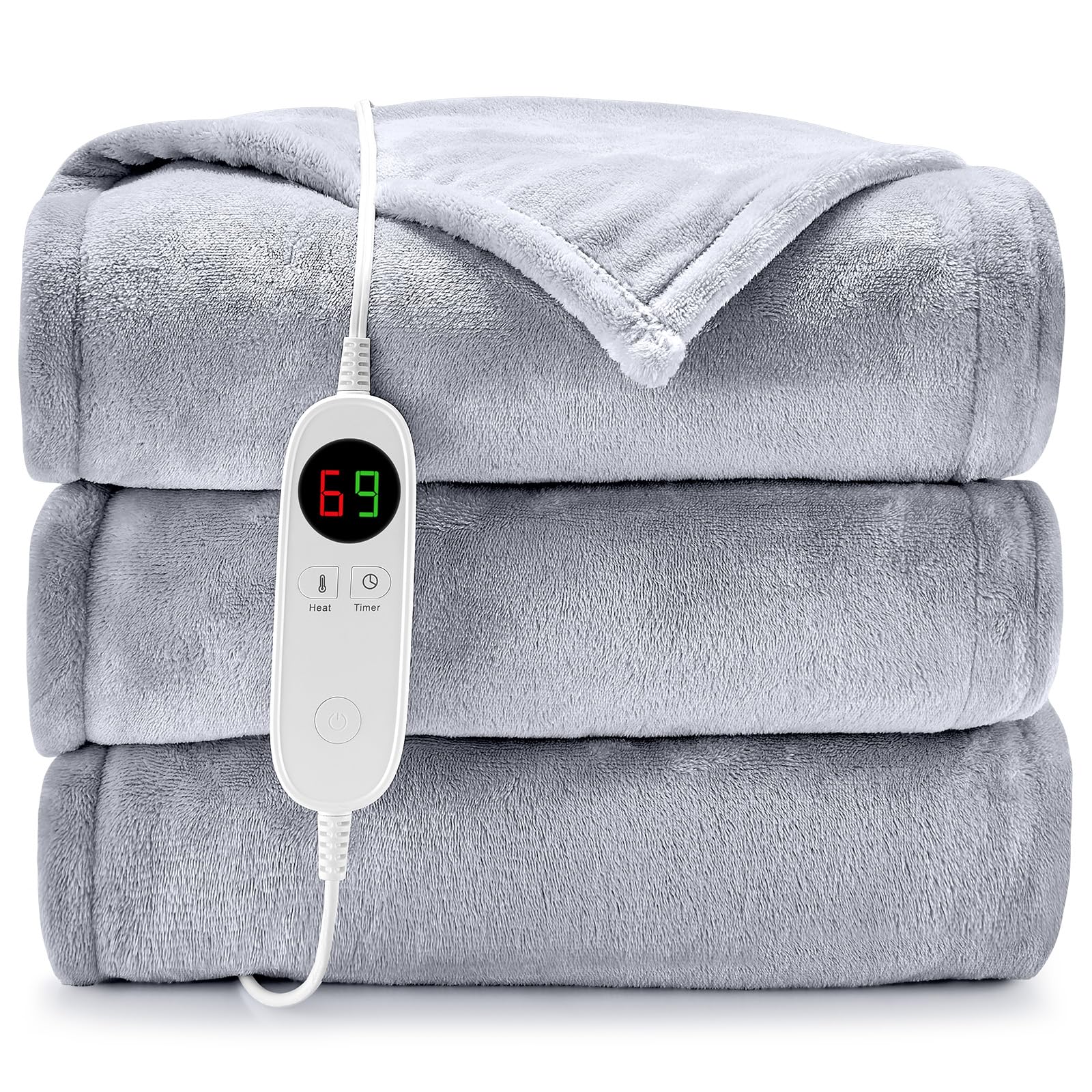 Hyleory Heated Electric Blanket Throw 50' X 60' Soft Warm Flannel With 6 Heating Levels & 9 Hours Timer Auto Shutt Off, Heatin