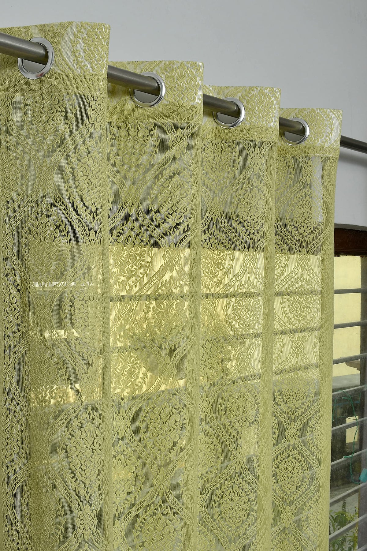 FAB CASTLE Dmass Net Semi Sheer Transparent Curtains for Door 7 Feet, Pack of 2, Green