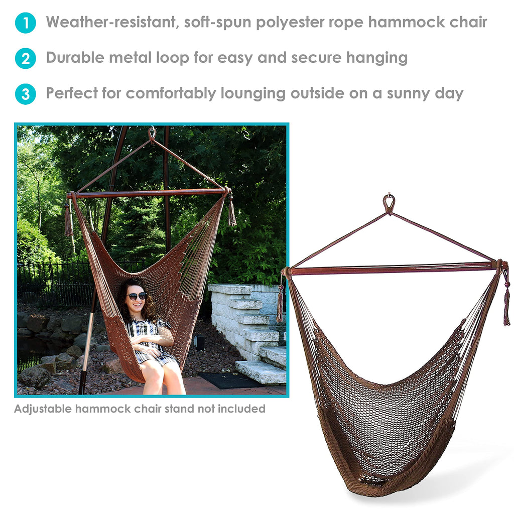 Sunnydaze Indoor/Outdoor Caribbean Xl Hanging Hammock Chair Swing - Soft-Spun Polyester Rope - 300-Pound Capacity - Mocha