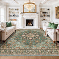TOPRUUG Washable Oriental Area Rug - Green 11x11 Area Rugs for Living Room Bedroom Dining Room Under Kitchen Table - Non-Slip & 