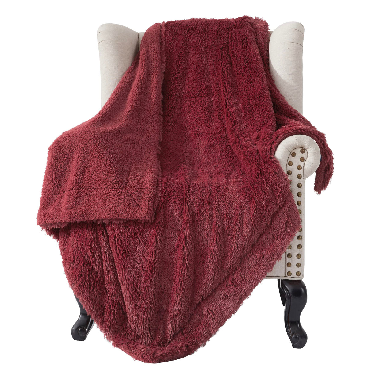 Bedsure Faux Fur Red Throw Blanket - Fuzzy, Fluffy, And Shaggy Red Blankets, Soft And Thick Sherpa, Cozy Warm Burgundy Blanket,