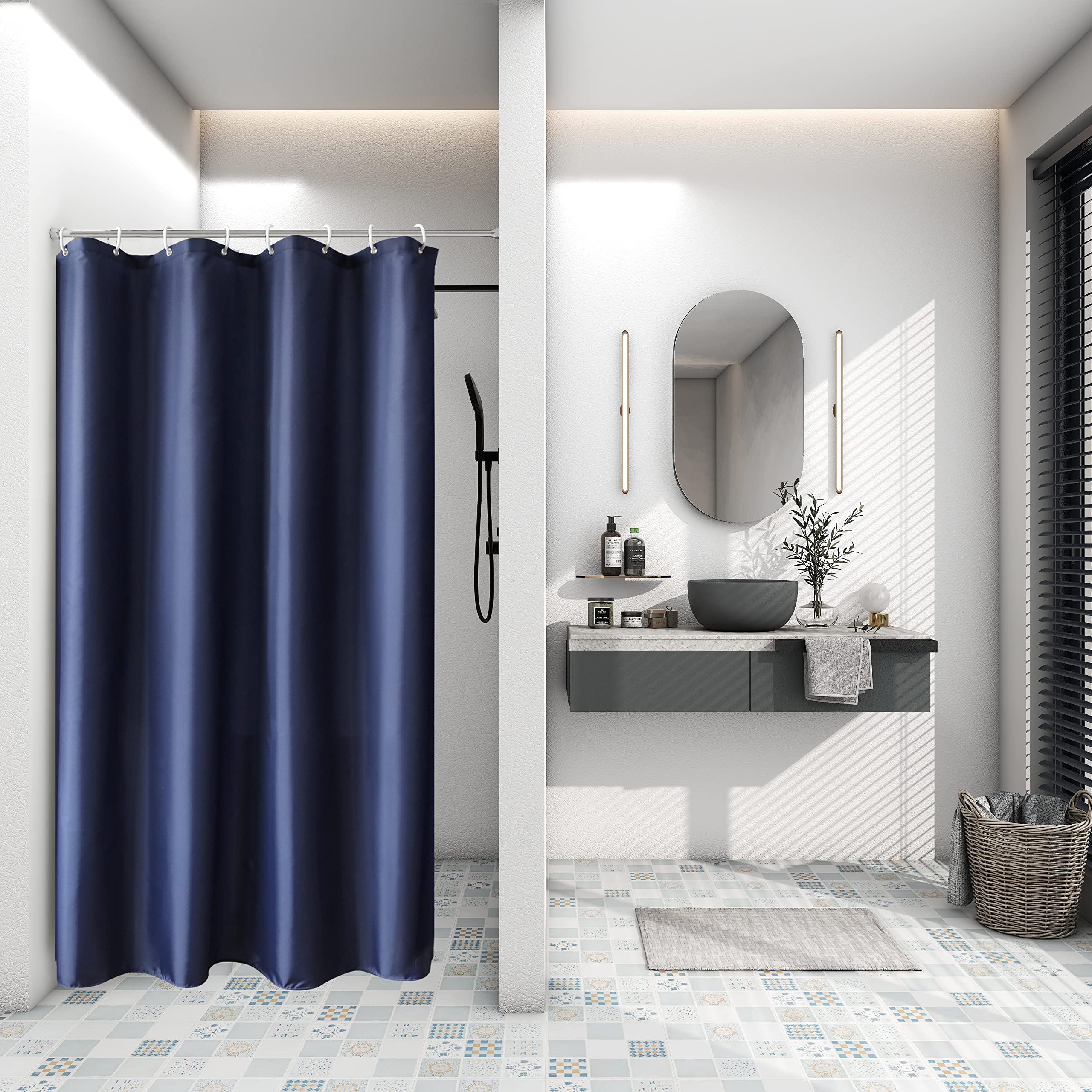 AooHome Small Shower Curtain Liner, Polyester Soft Solid Color Shower Curtain with Hooks for Hotel, Weighted Hem, Water Repellen