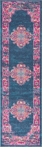 Nourison Passion Blue 2'2' X 7'6' Area Rug, Boho, Traditional, Easy Cleaning, Non Shedding, Bed Room, Living Room, Hallway, (8' Runner)