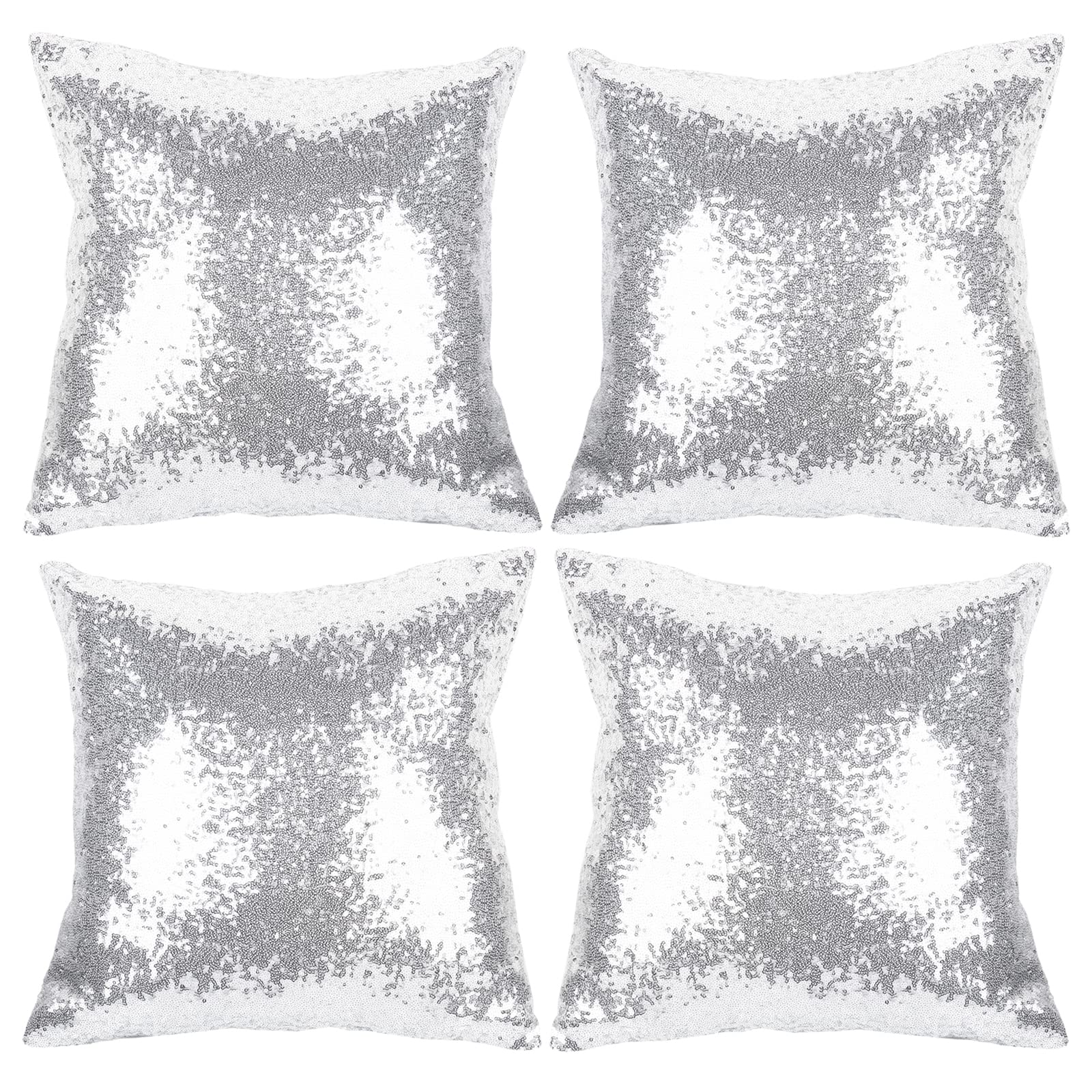 Pack Of 4 Silver Sequin Pillow Covers, 18X18 Inch Shiny And Luxury Decorative Throw Pillow Cases Metal Cushion Covers For Couch