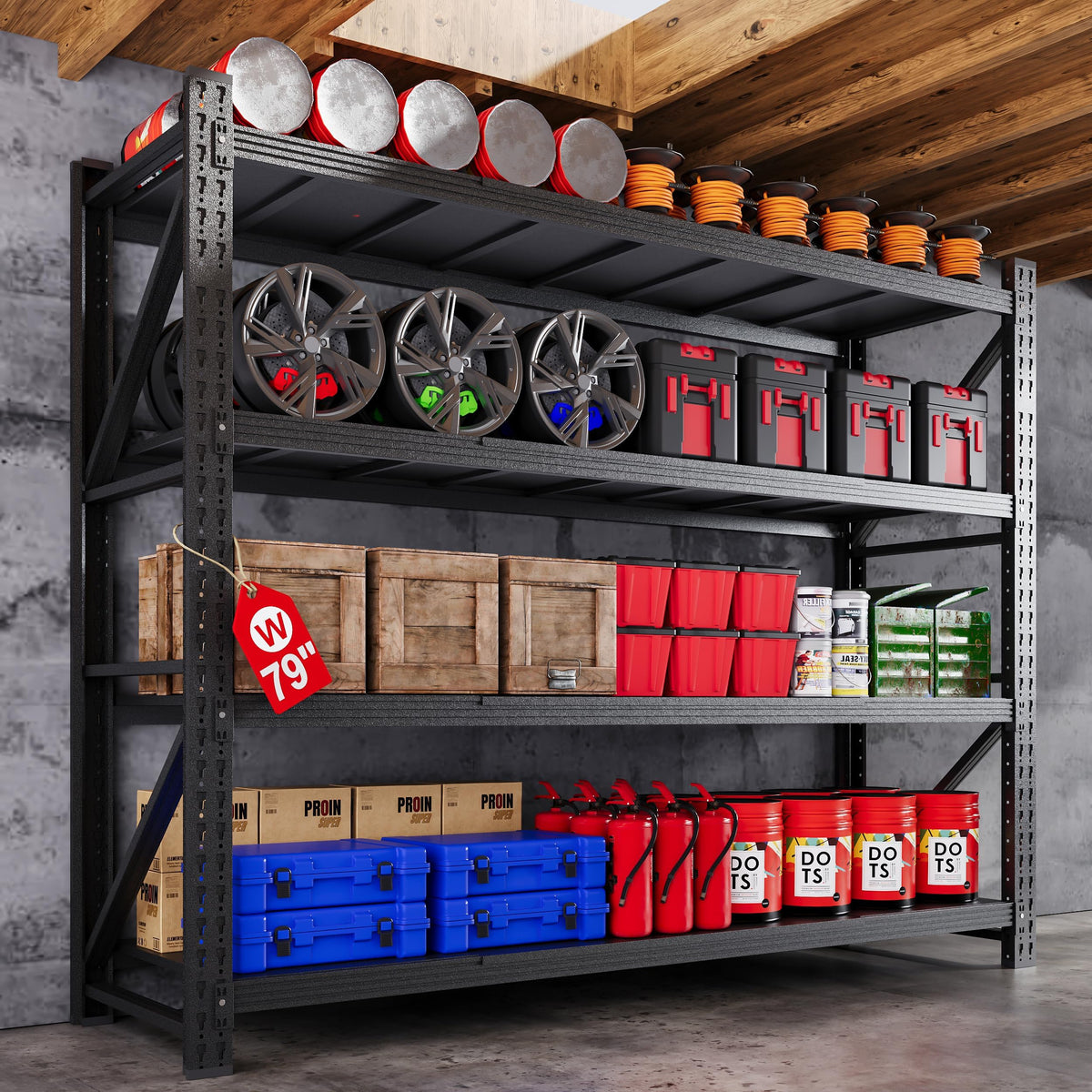 AFAIF 79 Wide Heavy Duty Metal Garage Shelving, Adjustable Storage Shelf