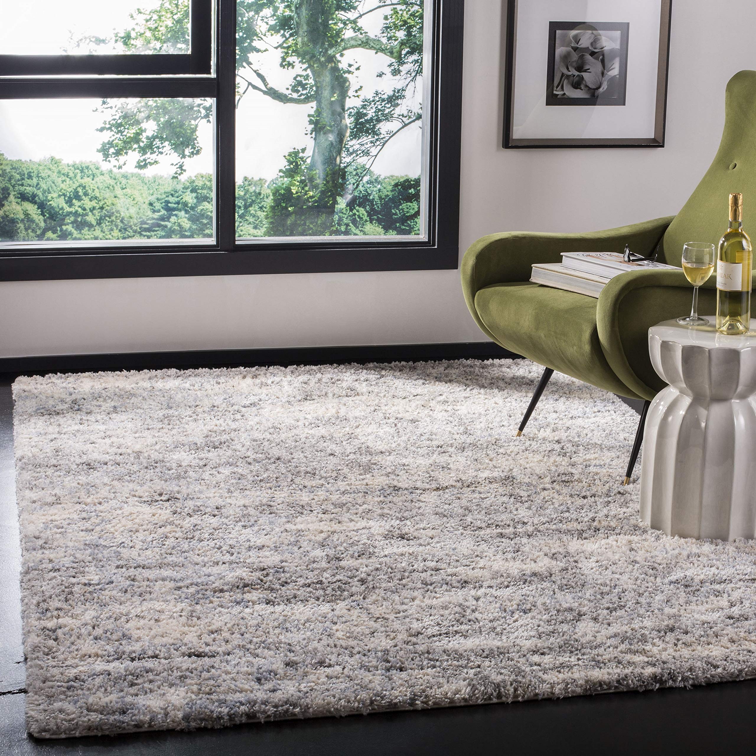 SAFAVIEH Berber Shag Collection Accent Rug - 2' x 4', Grey Blue & Cream, Non-Shedding & Easy Care, 1.2-inch Thick Ideal for High