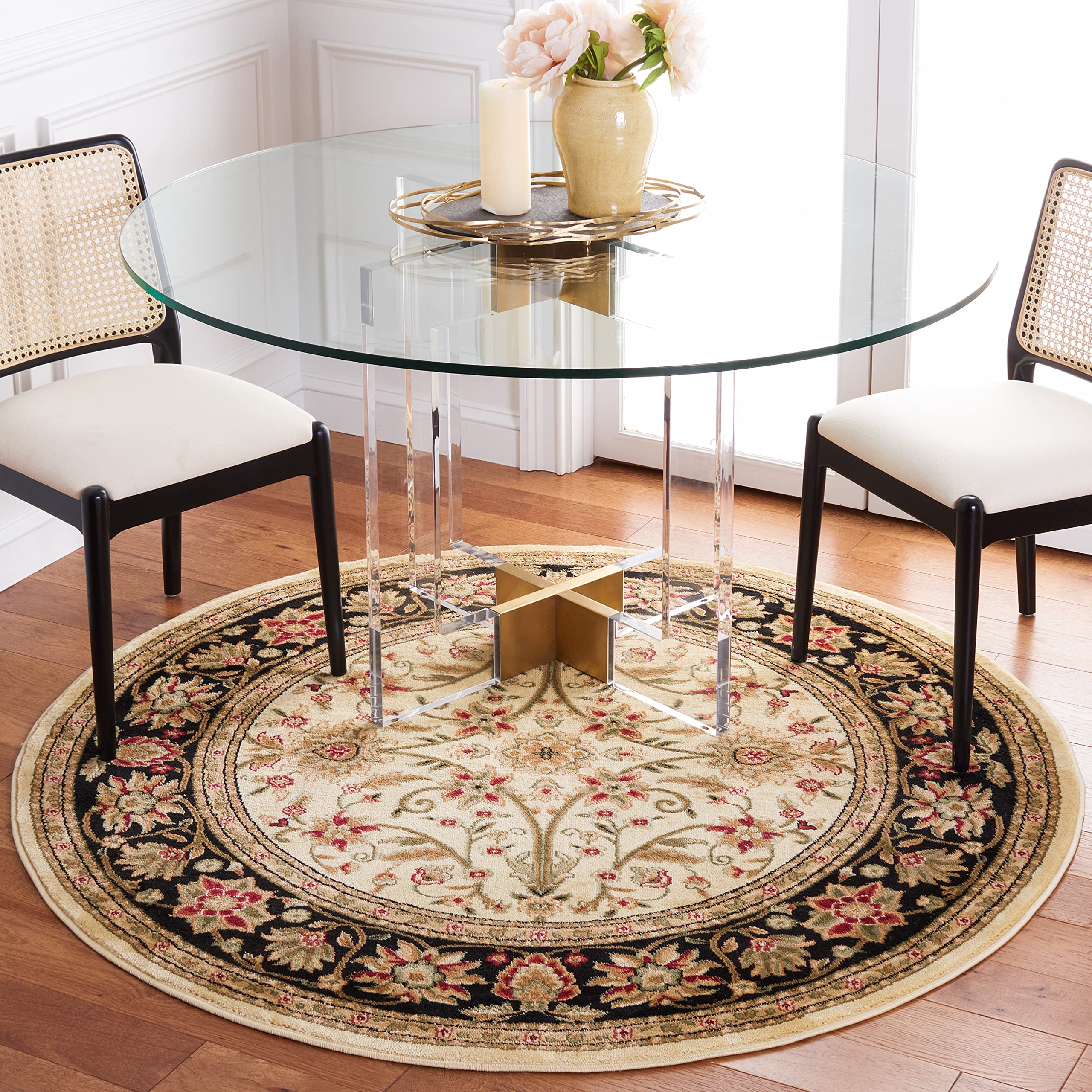 SAFAVIEH Lyndhurst Collection 10 Round Ivory/Black LNH212B Traditional Oriental Non-Shedding Living Room Bedroom Area Rug