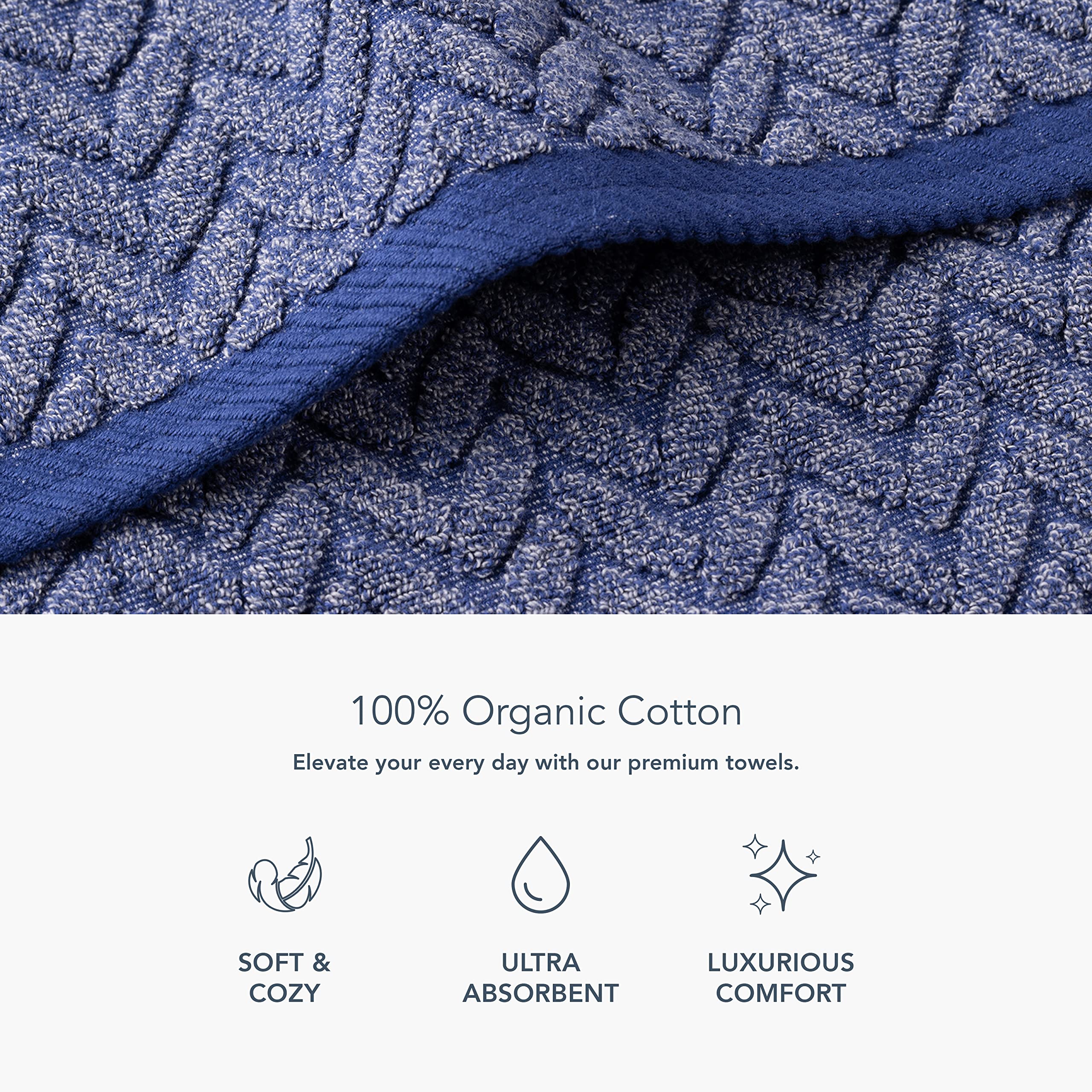 Texere 100% Organic Cotton Jacquard 650 Gsm Premium Bath Towel Sets - Extra Absorbent Quick Dry And Plush (Cable, Estate Blue, 2