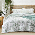 Bedsure Comforter Set Queen Size - Cute Floral Bedding Comforter Set, 3 Pieces, 1 Soft Reversible Sage Green Botanical Flowers C