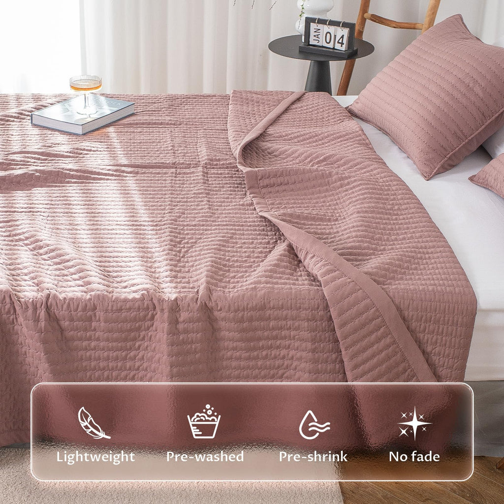 Kasentex Purple Mauve Oversized Queen Size Quilt Bedding Sets With Pillow-Shams, Lightweight Soft Bedspread, Durable Stitched -